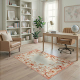Vintage Floral Peach Washable Area Rug - Low Pile & Non-Slip