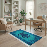 Teal Sea Turtle Persian Area Rug