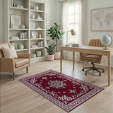 Ornate Red Persian Area Rug with White Floral Motifs