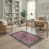 Ornate Pink Green Floral Vintage Area Rug