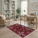 Elegant Red Snowflake Damask Area Rug
