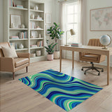 Blue Teal Swirl Abstract Area Rug