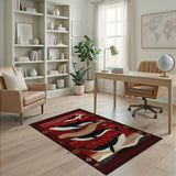 Red Humpback Whales Persian Area Rug