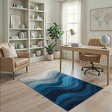 Abstract Area Abstract Blue Waves Area Rug