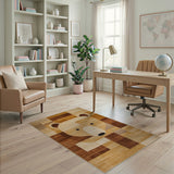 Geometric Bear Face Area Rug in Brown Tan