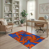 Vibrant Orange Blue Abstract Wave Area Rug