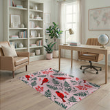 ODIKA Red Cardinal & Evergreen Washable Area Rug - Low Pile, Non-Slip & Pet Friendly