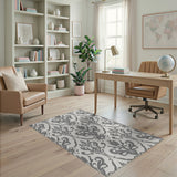 Elegant Grey Damask Floral Area Rug