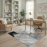 Gold Veined Cracked Marble Abstract Area Rug