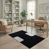 Bold Black White Curved Geometric Area Rug
