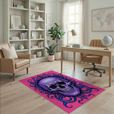 Gothic Purple Skull with Blue Flame Frame Area Rug