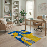 Abstract Geometric Blue Yellow Area Rug