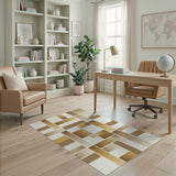 Layered Tan Brown Geometric Area Rug