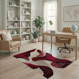 ODIKA Washable Modern Abstract Wavy Area Rug - Red & Burgundy Low Pile Non-Slip Carpet