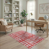 Red Geometric Grid Area Rug