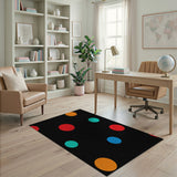 Vibrant Multi-Color Polka Dot Area Rug on Black