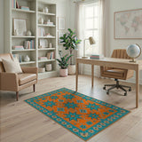 Vibrant Orange Teal Star Medallion Rug