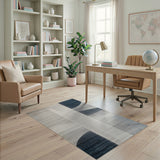 Abstract Geometric Blue Grey Area Rug