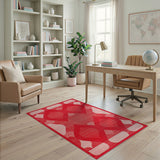 Bold Red Geometric Oval Area Rug