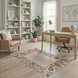 Beige Floral Leaf Border Area Rug