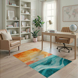 Sunset Palms Teal Ocean Waves Area Rug