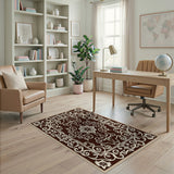 Ornate Cream on Brown Traditional Persian Rug