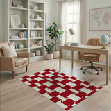 Red White Geometric Crosscheck Area Rug