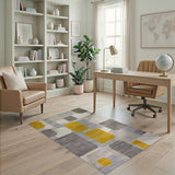 Yellow Yellow Grey Geometric Abstract Area Rug