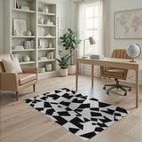 Black White Geometric Polygon Area Rug