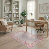 Pink Floral Border Embroidered Area Rug