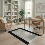 Geometric Grey Circle Rug with Black Frame