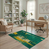Teal Green Yellow Drip Abstract Area Rug