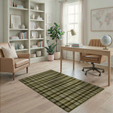 Olive Green Plaid Rustic Farmhouse Rug