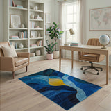 Blue Teal Geometric Modern Area Rug with Gold Accents