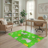 Whimsical Bunny Chicks Green Area Rug