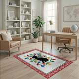 Festive Black Cat with Colorful Christmas Lights Rug