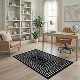Black White Geometric Maze Black and White Area Rug