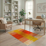 Vibrant Orange-Yellow Striped Geometric Rug