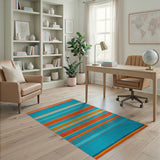 Vibrant Teal Orange Pink Striped Area Rug