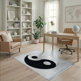 Black and White Yin Yang Black White Geometric Area Rug