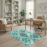 Blue and Teal Teal Ornate Persian Damask Area Rug