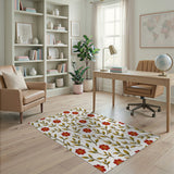 Vibrant Red Camellia Floral Area Rug