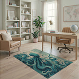 Teal Octopus Coastal Beach Rug