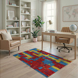 Bold Geometric Abstract Area Rug in Red Blue Yellow