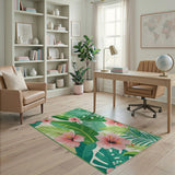 Pink Hibiscus Lush Palm Leaf Area Rug
