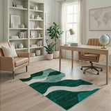 Green Teal Wavy Geometric Area Rug