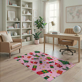 Pink Gnome Christmas Cartoon Area Rug
