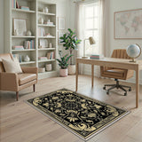 Elegant Black Ivory Floral Art Nouveau Rug