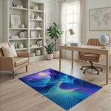 Blue Teal Abstract Mountain Flow Area Rug