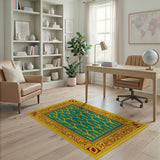 Ornate Teal and Gold Persian Motif Area Rug